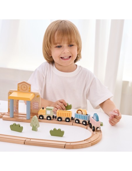 PolarB Holz-Eisenbahn-Set 30-tlg. mit Sound für Kinder! - Viga