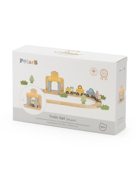 PolarB Holz-Eisenbahn-Set 30-tlg. mit Sound für Kinder! - Viga