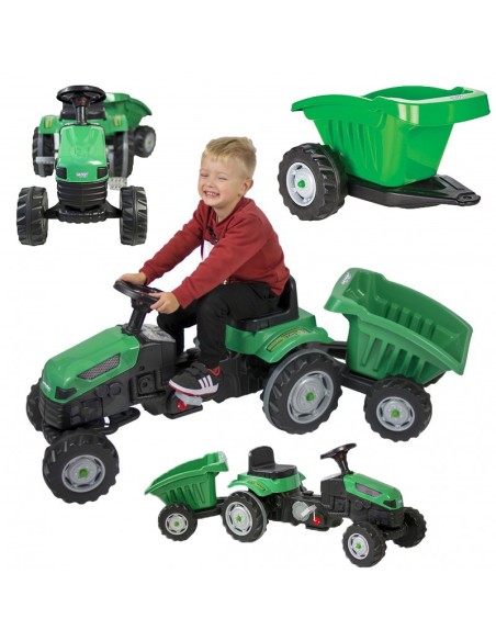 Green tractor with trailer for kids - Woopie garden toy
