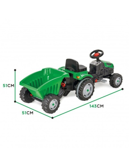 Green tractor with trailer for kids - Woopie garden toy