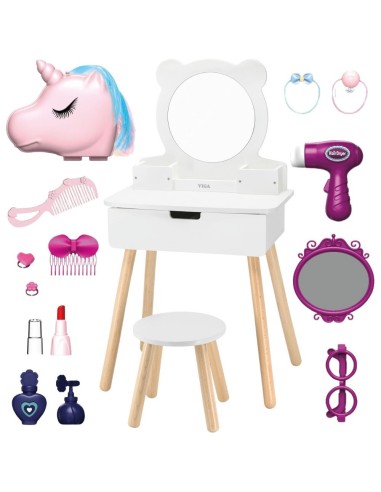 Großer weißer Kosmetiktisch mit Zubehör Viga – Set für Mädchen