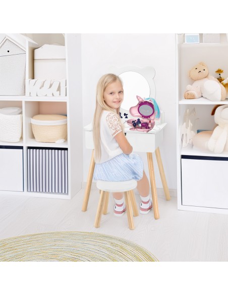 Großer weißer Kosmetiktisch mit Zubehör Viga – Set für Mädchen