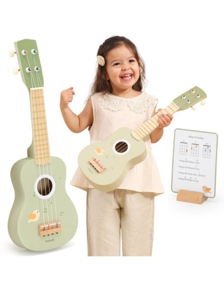 Viga medinė ukulele vaikams žalios su natomis