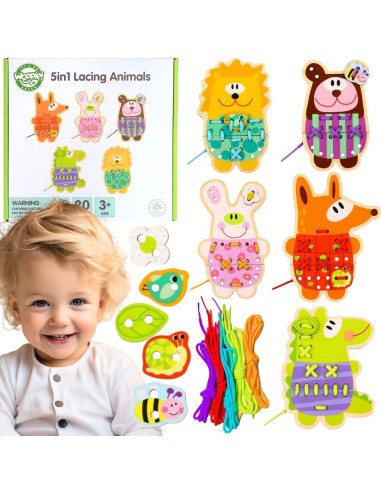 WOOPIE GREEN Wooden Lace 5-in-1 Animals for Threading
