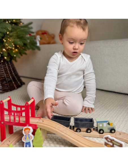 Zoo Woopie Green Wooden Train - Track, Train, Bridge and 60 Pieces