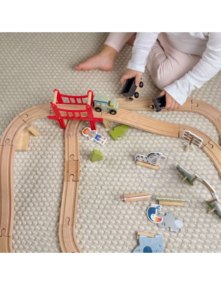Zoo Woopie Green Wooden Train - Track, Train, Bridge and 60 Pieces