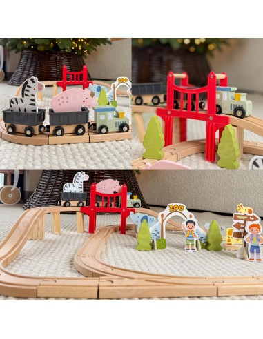 Zoo Woopie Green Wooden Train - Track, Train, Bridge and 60 Pieces
