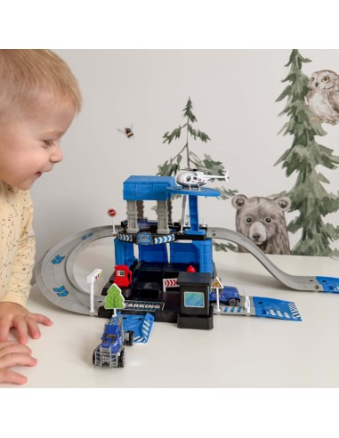 Parking policyjny z autkami i helikopterem - Zabawka dla dzieci Woopie