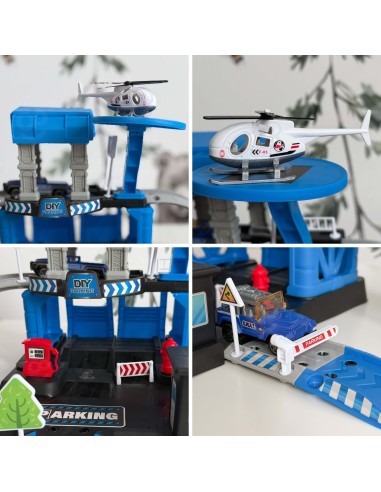 Parking policyjny z autkami i helikopterem - Zabawka dla dzieci Woopie