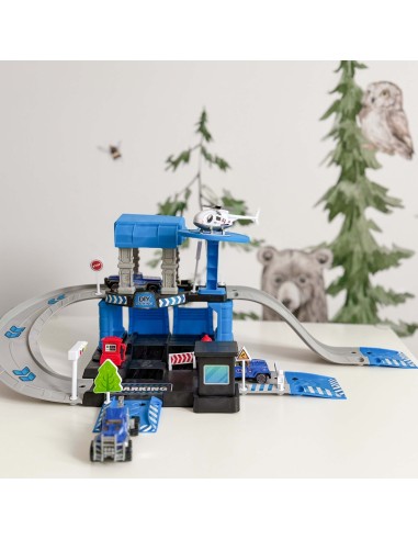 Parking policyjny z autkami i helikopterem - Zabawka dla dzieci Woopie