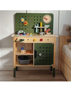 Montessori edukacinės dirbtuvės Woopie GREEN, medinės, su įrankiais 2
