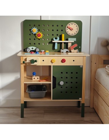 Montessori edukacinės dirbtuvės Woopie GREEN, medinės, su įrankiais