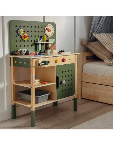Montessori edukacinės dirbtuvės Woopie GREEN, medinės, su įrankiais