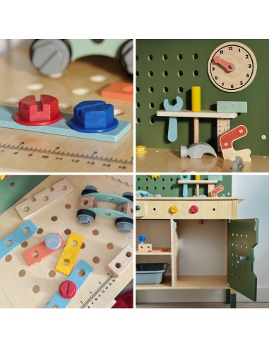 Montessori edukacinės dirbtuvės Woopie GREEN, medinės, su įrankiais