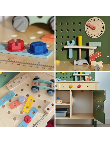 Montessori edukacinės dirbtuvės Woopie GREEN, medinės, su įrankiais