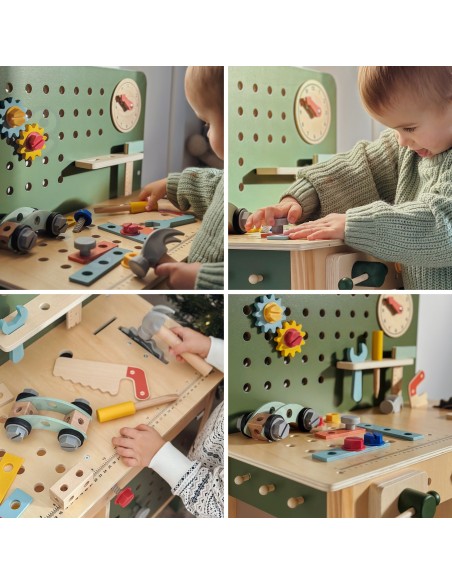 Montessori edukacinės dirbtuvės Woopie GREEN, medinės, su įrankiais