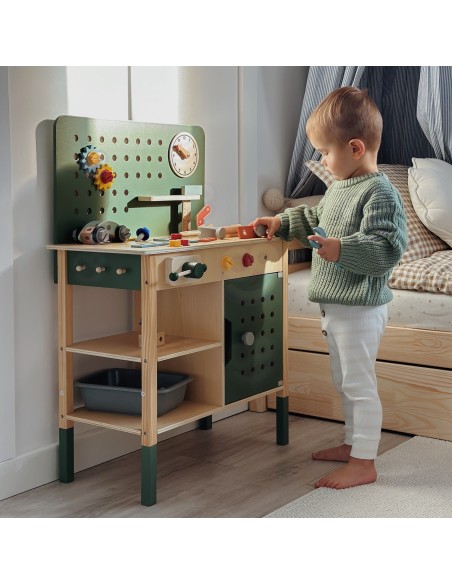 Montessori edukacinės dirbtuvės Woopie GREEN, medinės, su įrankiais