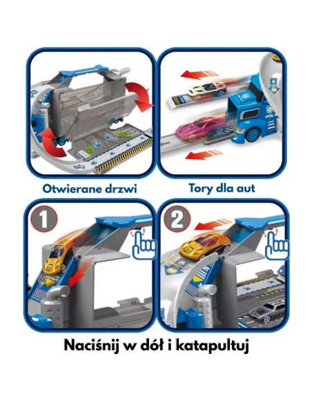 WOOPIE Polizeitransporter-LKW 2in1 – Transporter & Autoschienen-Tor