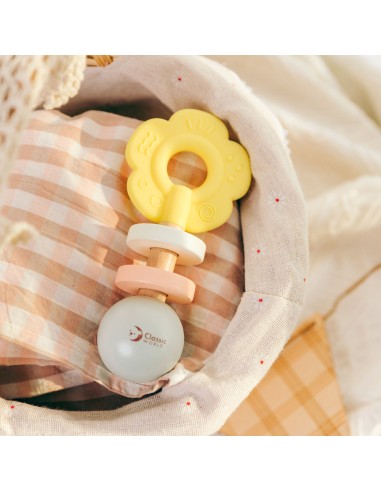 Drewniana Pastelowa Grzechotka Gryzak Kwiatuszek 2w1 0+ CLASSIC WORLD