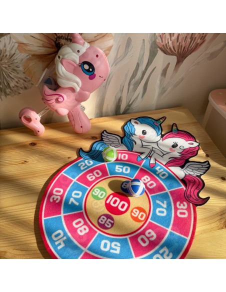 Woopie Geschicklichkeitsspiel Wurfspiele mit Klett 2in1 Einhorn