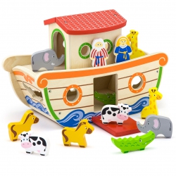 Viga Drewniana Arka Noego z Figurkami zwierząt 17 elementów