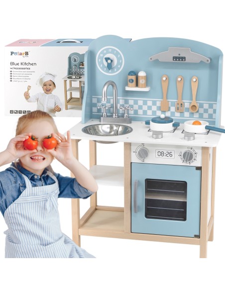 VIGA PolarB Wooden Kitchen with Accessories Silver - Blue