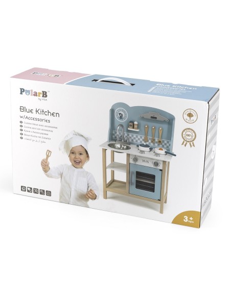 VIGA PolarB Wooden Kitchen with Accessories Silver - Blue