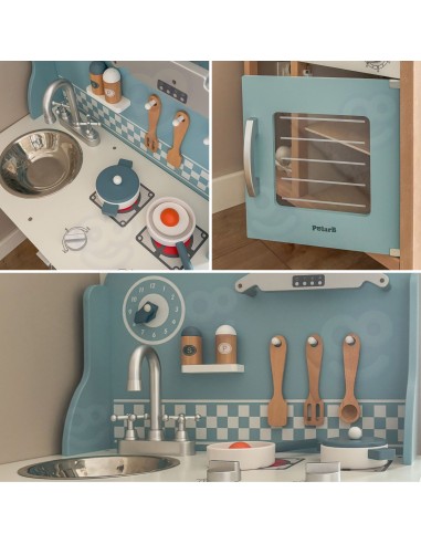 VIGA PolarB Wooden Kitchen with Accessories Silver - Blue