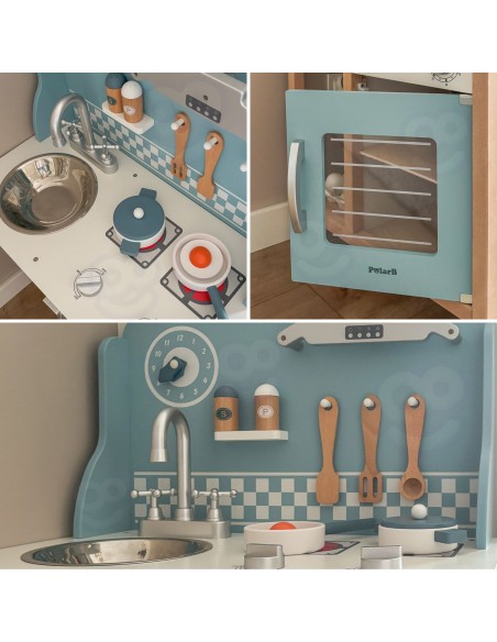 VIGA PolarB Wooden Kitchen with Accessories Silver - Blue