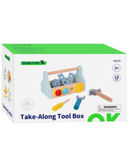 TOOKY TOY 18-piece Wooden Tool Box - Set for Children