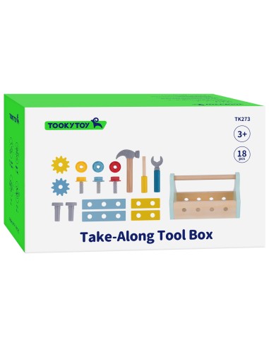 TOOKY TOY 18-piece Wooden Tool Box - Set for Children