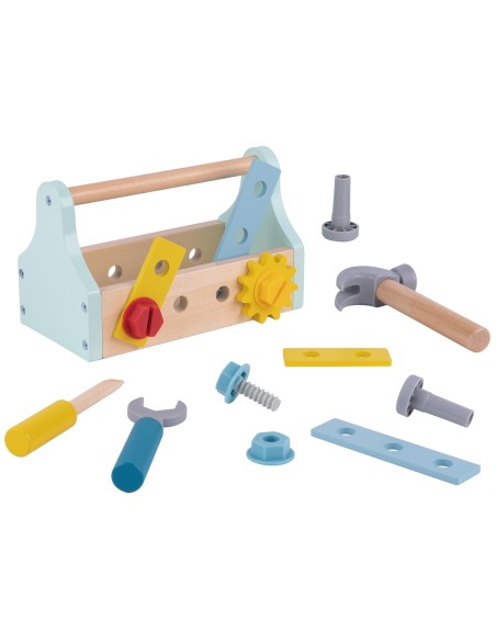 TOOKY TOY 18-piece Wooden Tool Box - Set for Children