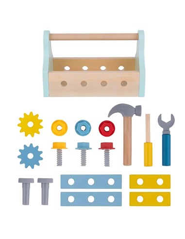 TOOKY TOY 18-piece Wooden Tool Box - Set for Children