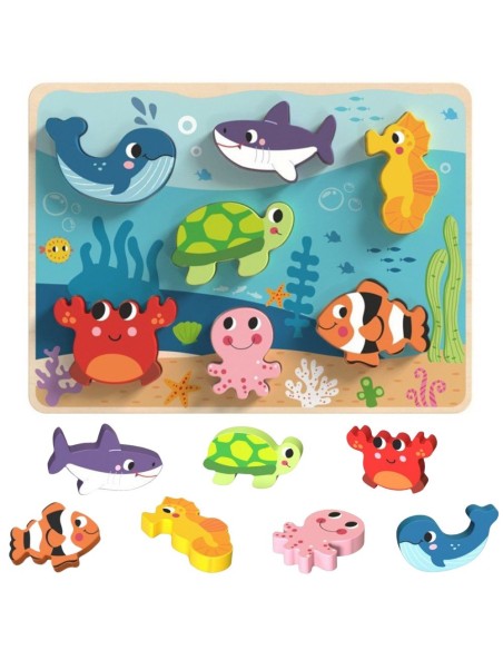 Drewniane Puzzle Montessori Świat Morza Tooky Toy! dla Dziecka 12m