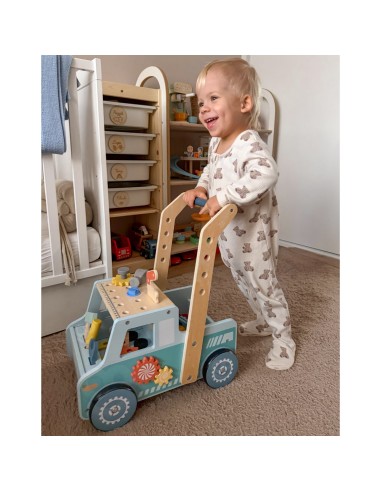 Dvigubas 2-in-1 „Chodzik“ dirbtuvės vežimėlis Tooky Toy – medinis stumdukas su įrankiais