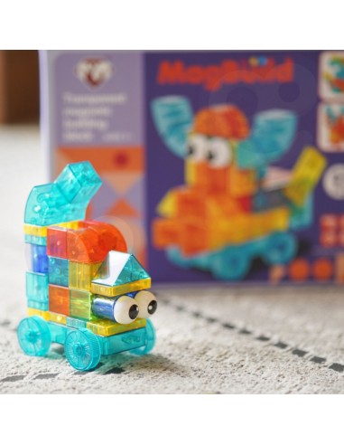 Magnetiniai kaladėlių rinkinys 43 el. Woopie – skaidrūs, magnetai, automobiliai, statiniai