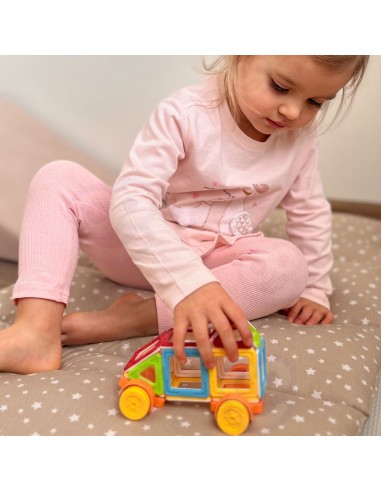 WOOPIE Magnetinių kaladėlių rinkinys Mini 22 el. transporto priemonių ir statinių kūrimas – STEAM
