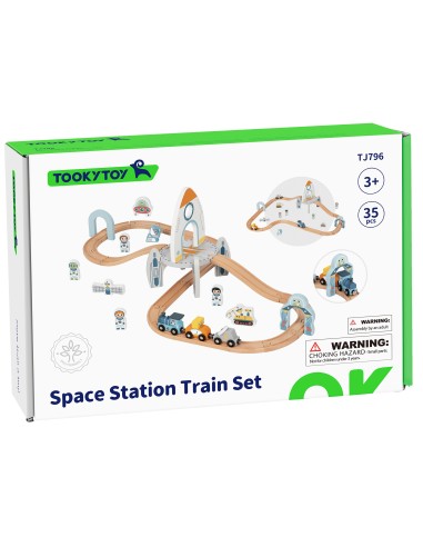 Holz-Weltraumzug Tooky toy – Strecken-Set mit Rakete, 3+ Spiel