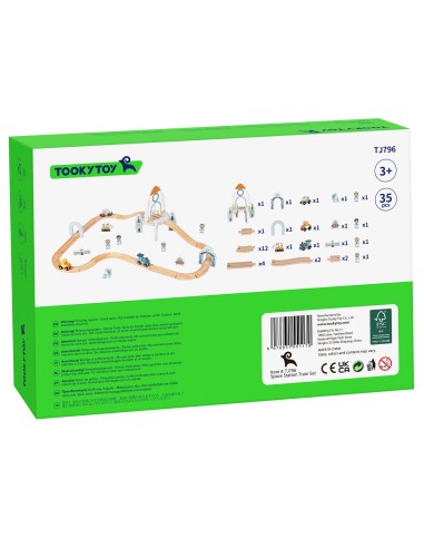 Holz-Weltraumzug Tooky toy – Strecken-Set mit Rakete, 3+ Spiel