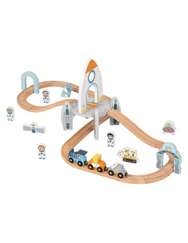 Holz-Weltraumzug Tooky toy – Strecken-Set mit Rakete, 3+ Spiel