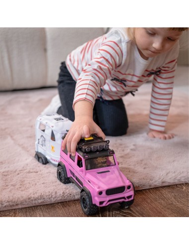 Pink SUV with trailer and horse figure – a realistic set from WOOPIE