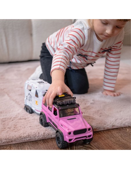 Pink SUV with trailer and horse figure – a realistic set from WOOPIE