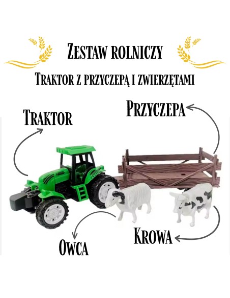 WOOPIE Žemės ūkio traktorius su priekaba ir gyvūnais - žaidimų rinkinys