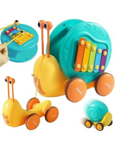 4-in-1 Pull-Along Snail with Cymbals and Car - WOOPIE