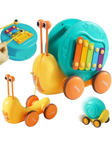 4-in-1 Pull-Along Snail with Cymbals and Car - WOOPIE