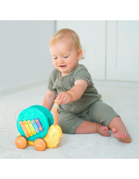 4-in-1 Pull-Along Snail with Cymbals and Car - WOOPIE