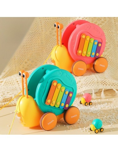 4-in-1 Pull-Along Snail with Cymbals and Car - WOOPIE