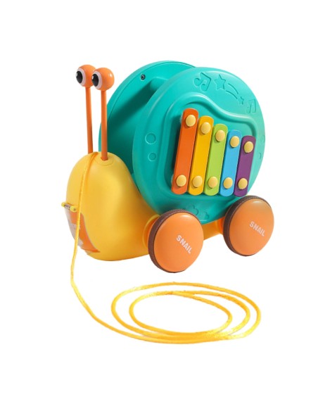 4-in-1 Pull-Along Snail with Cymbals and Car - WOOPIE