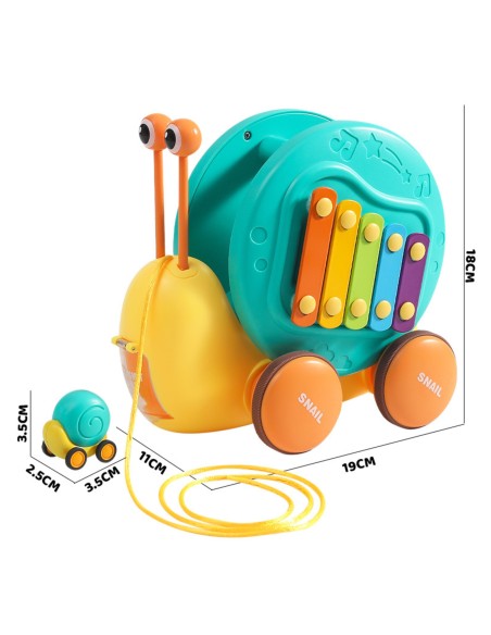 4-in-1 Pull-Along Snail with Cymbals and Car - WOOPIE