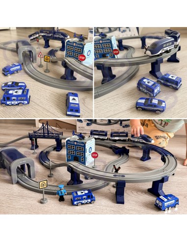 Electric Train with Police and Helicopter - 92 pieces WOOPIE
